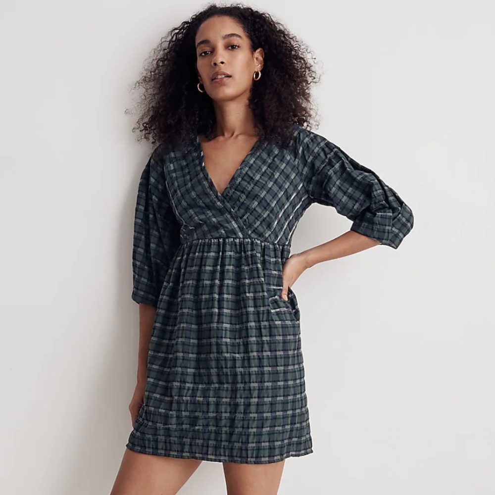 MADEWELL - Marianna Puff-Sleeve Mini Dress in Plaid